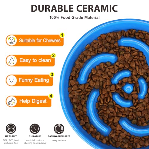 Ceramic Slow Feeder Dog Bowl (Flower - Blue / 2 Cups)