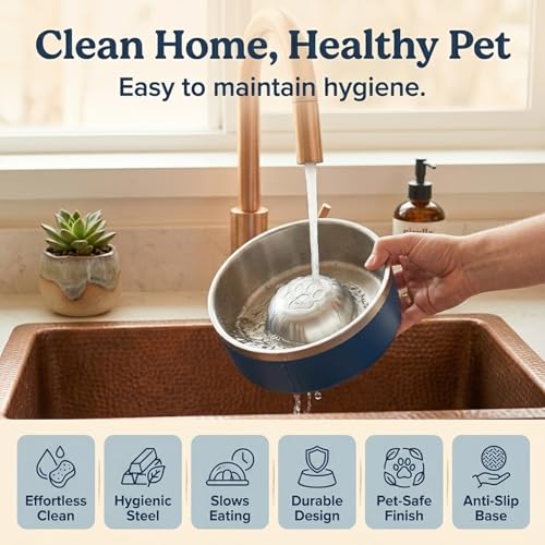 Stainless Steel Slow Feeder Dog Bowl (Dark blue)
