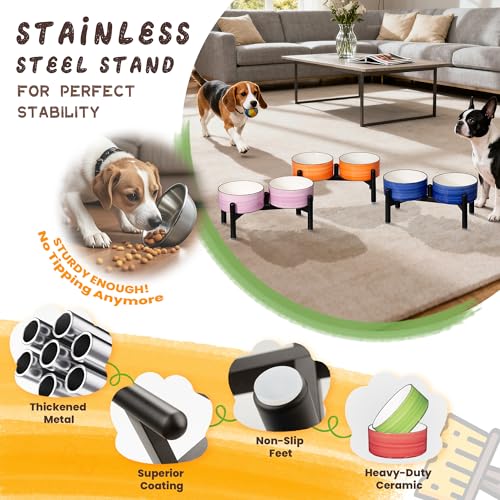 Ceramic Elevated Dog Bowl Set (Thread Blue / 3.5 Cups)