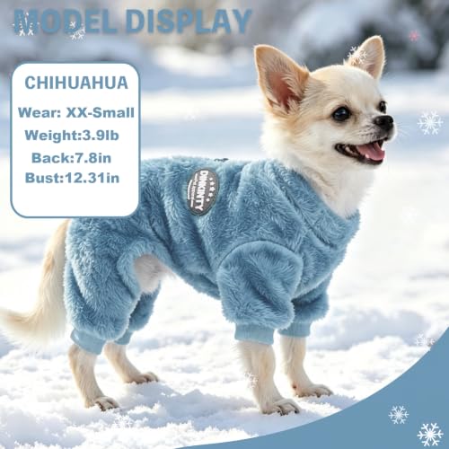 Fleece Dog Pajamas Winter Warm Dog Sweater for Small Dogs Thermal Soft Puppy Pjs Coat Stretchy Jumpsuit Doggie Pet Clothes Outfits Cat Apparel (Steel Blue / X-Small)