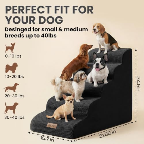 Dog Stairs for High Beds (Black / Stairs 24.5"H)