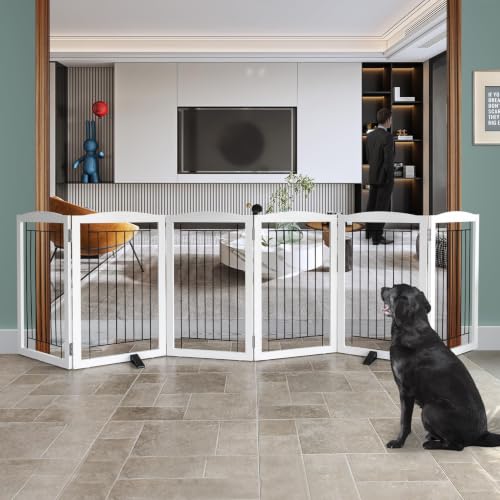 Freestanding Dog Fence Indoor (White / 【6 Panels】120''w x 32''h)