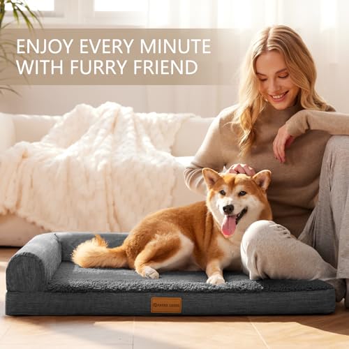 Orthopedic Large Dog Bed Washable Pet Sofa Bed 48X30 Dark Grey (Dark Grey / 48"L x 30"W x 3.5"Th)