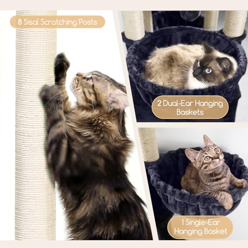 82in Extra Large Cat Tree Tower for Indoor Cats Large Adult (82inch / Dark Grey)