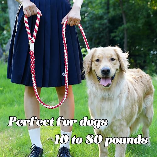 5FT Braided Cotton Rope Leash for Small (Red and white)