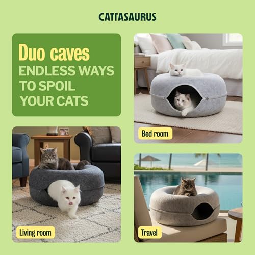 Peekaboo Cat Cave Donut for Multiple & Large Cats up to 30 (Light Gray + Dark Gray / Large)