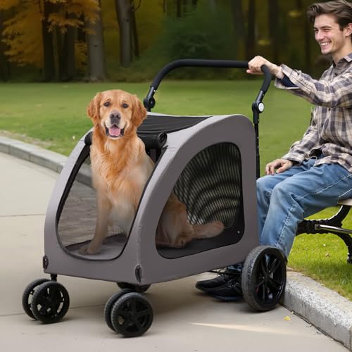 Pet Stroller 4 Wheels Dog Carrier with Brakes