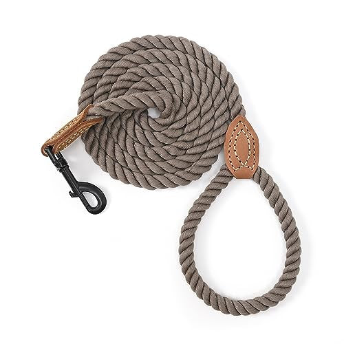 Dog Leash Braided Cotton Rope with Leather (Camel / 48 Inch-1/3")