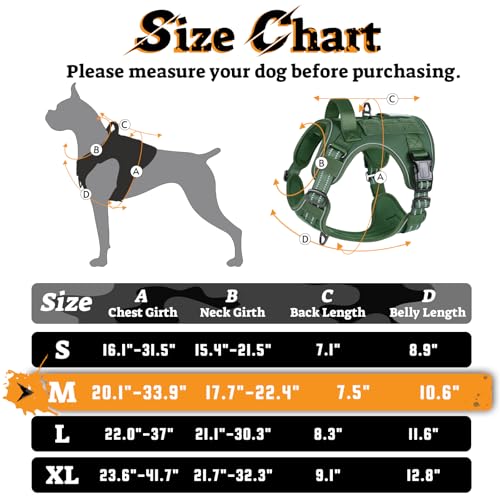 Tactical Dog Harness Medium Sized (M(chest:20.1"-33.9",neck:17.7"-22.3",back:7.5") / Green)
