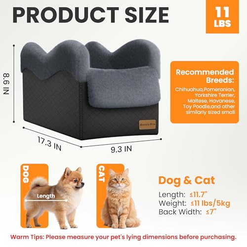 Center Console Dog Car Seat for Small Dogs Under 11lbs (Black/Dark Gery / Small)