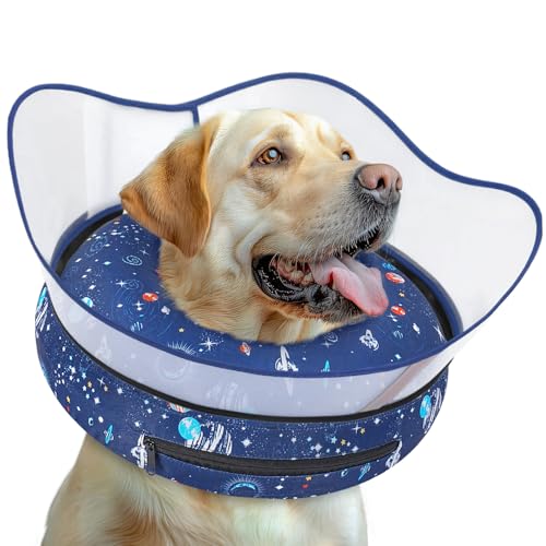 Elevated Inflatable Dog Cone Collar to Stop Licking (Navy / XXL(Neck 18.5"-23.5"))