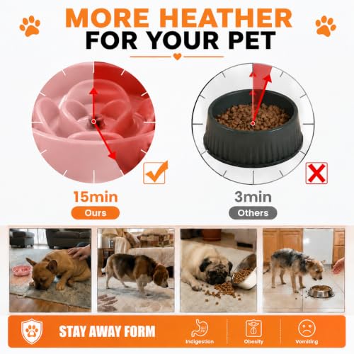 Elevated Slow Feeder Ceramic Dog Bowls 8.26in (Pink / 8.26in)