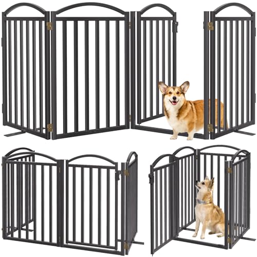 Metal Freestanding Dog Gates (Black / 80''W × 32''H)