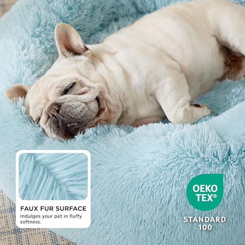 Calming Dog Bed Medium Size Dog Donut Washable Pet Bed (30"L x 30"W x 8"Th / Aqua Blue)
