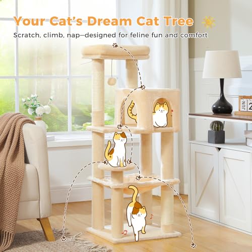 44.5" Cat Tree with Metal Hammock (Beige / 44.5in)