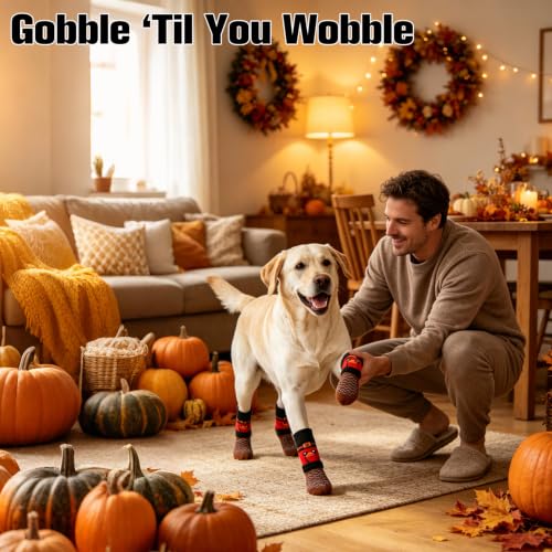 Anti Slip Dog Socks to Prevent Licking Paws for Hot Pavement (Red & Brown / Medium)