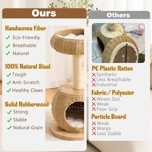 Modern Cat Tree for Indoor Small & Medium Cats (Natural-30")