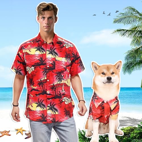 Dog Shirts Hawaii Dog Clothes for Small Medium Large Dogs Owner and Pet Shirts are Sold Separately (5XL-(85.1-110lb)-Chest~40.9" for Pets / Red Only for Pets)