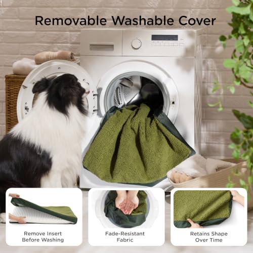 Washable Dog Bed Medium Size Dog with Comfy Sherpa (30"L x 20"W x 3"Th / Dark Green)