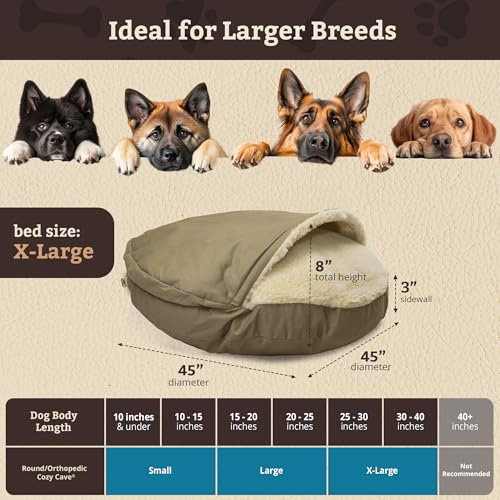 Cozy Cave Dog Bed (45.0"L x 45.0"W x 8.0"Th / Khaki)