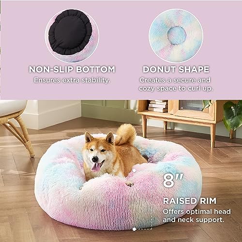 Calming Dog Bed Medium Size Dog Donut Washable Pet Bed (30"L x 30"W x 8"Th / Multi Color)