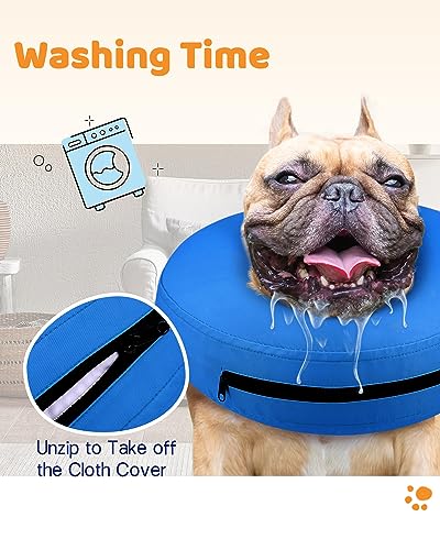 Inflatable Dog Cone Collar Alternative After Surgery (Solid Blue / XXL(Neck 18.5"-23.5"))