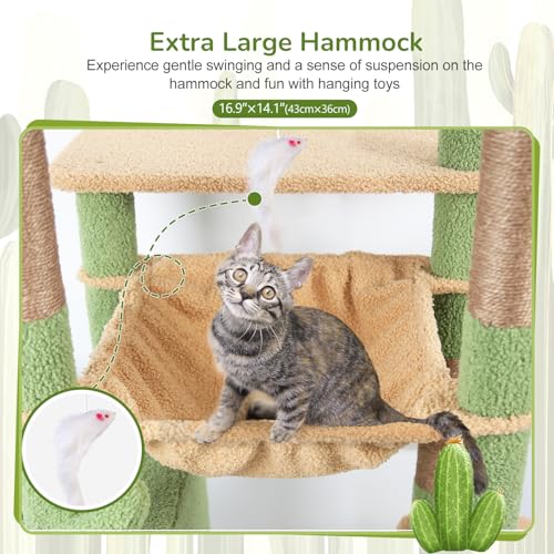 F70 Pro Cactus Heavy Duty Cat Tree Tower for Indoor Large Cats (70inch / Cactus Green)