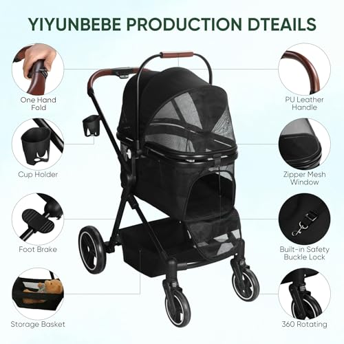 3-in-1 Foldable Pet Stroller for Dogs/Cats (Black / Single)