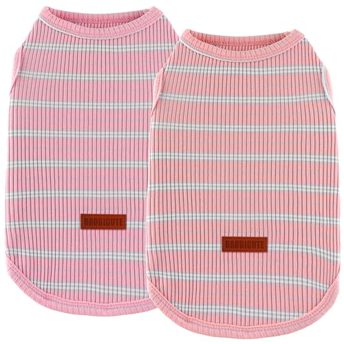 2Pack Dog Shirt Cotton Striped T (Pink Blue + Peach Beige / S(Back: 11.8", Chest: 15.7", 5.5-8.8lbs))