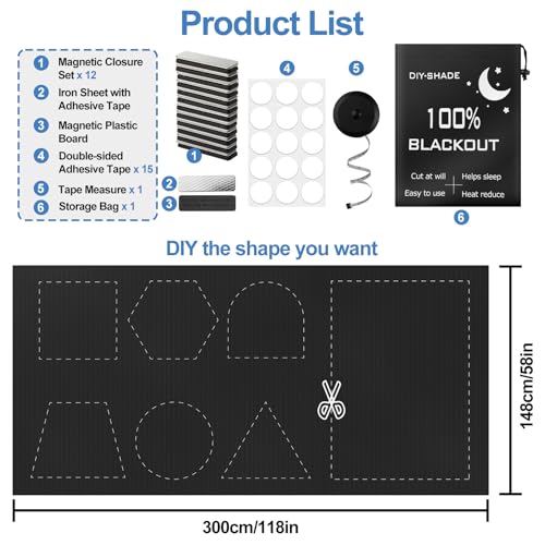 100% Magnetic Black Out Window Cover 𝟏𝟏𝟖" 𝐱 𝟓𝟖" Blackout Blinds No Drill (118" X 58")