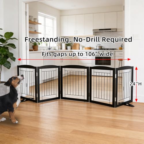 Freestanding Dog Fence Indoor (Black / 【6 Panels】120''w x 24''h)