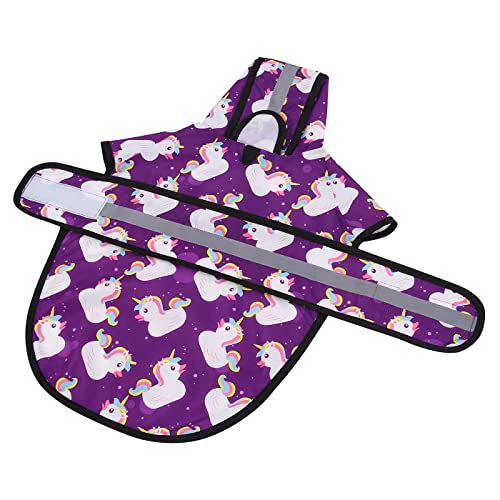 Dog Raincoat with Hood & Leash Hole S (X-Large / Purple Unicorn Ducks)
