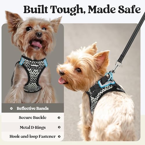 Dog Harness Medium Sized and Leash Set (Black Zigzag / L (chest: 18.2 - 20.5"))