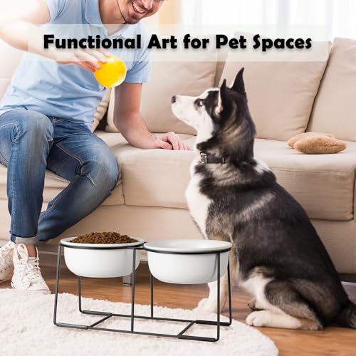 Ceramic Elevated Dog Bowl Set (Matte White / XL × 2)
