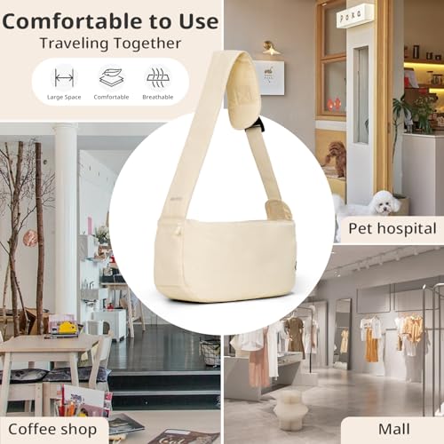 Dog Sling Carrier 15 lbs (Beige Sling / 15.7"L x 5.9"W x 8.6"H)