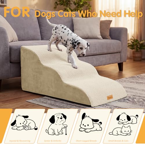High Density Extended Foam Dog Ramp&Steps 3 Tiers (Beige / 33.1*15.7*15.7)