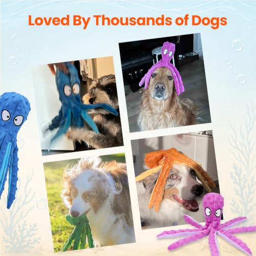 Squeaky Dog Toys No Stuffing Octopus Crinkle for Large Medium Small Dog (Octopus Purple & Blue)