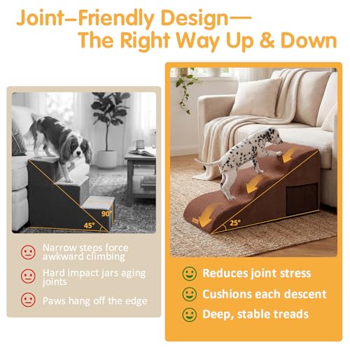 High Density Extended Foam Dog Ramp&Steps 3 Tiers (Brown / 33.1*15.7*15.7)