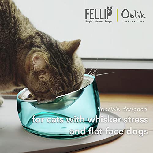 Oblik Elevated Cat Bowl Removable Stainless Steel Wide Dish for Dry Wet Food Feeding & Dishwasher Clean (Classic / 0.5 Cups Shallow Dish)