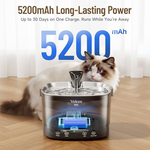 85oz 2.5L Cordless Cat Water Fountain for Cats (Black Silver)