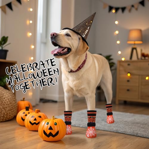 Halloween Anti Slip Dog Socks to Prevent Licking Paws (Small (4 Count) / Halloween Orange)