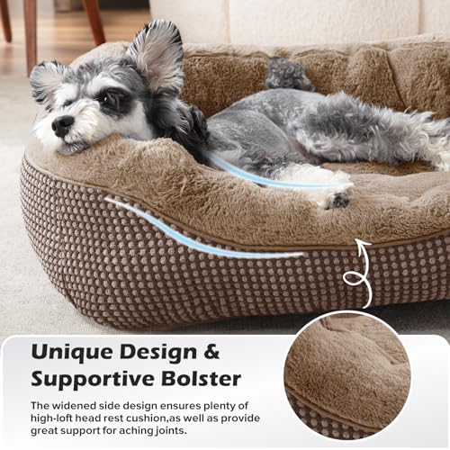 Small Dog Bed Orthopedic Warming Soft Calming Sleeping Durable with Anti (S PLUS (25"x21"x8") / Dark Brown)