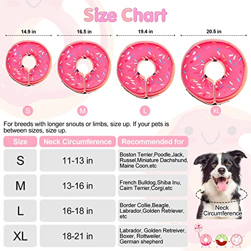 Dog Cone Collar Alternative After Surgery (Strawberry Donut / L(Neck:16"-18"))