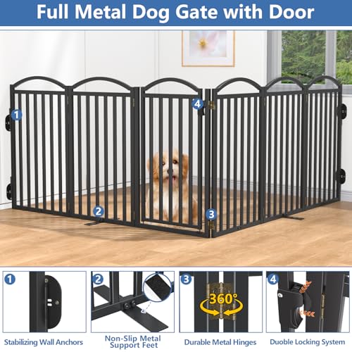 Metal Freestanding Dog Gates (Black / 120''W × 36''H)