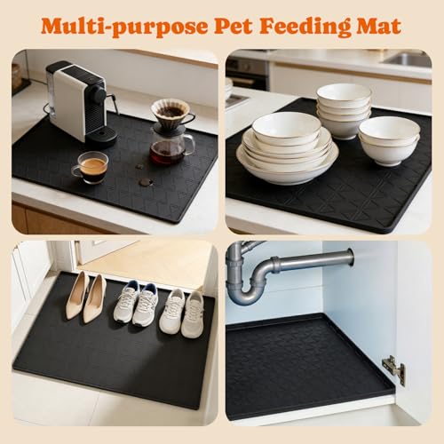 Pet Feeding Mat with Raised Edge (Black)