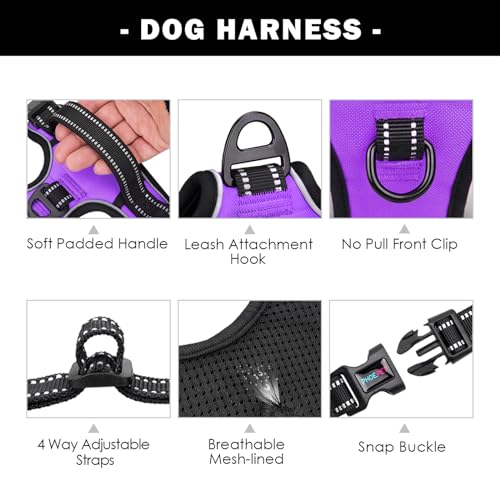 Reflective Dog Harness Large Breed Adjustable No Pull Vest (Extra Large / Purple)