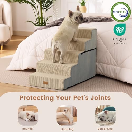 Dog Stairs for Small Dogs 22.8" H (Beige / 18"x29"x22.5"Extra Wide)
