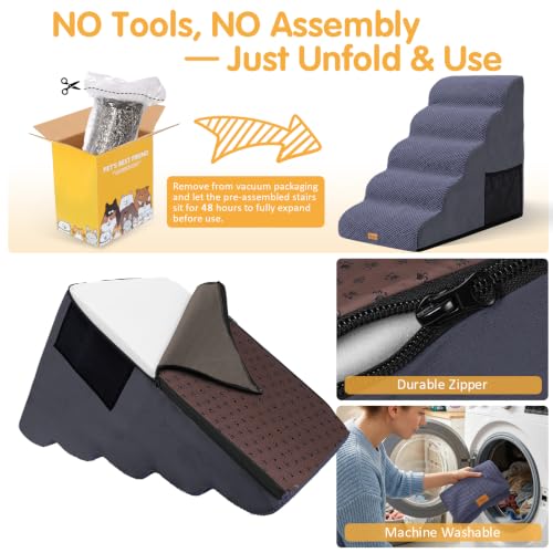 High Density Foam Dog Steps 5 Tiers (Blue / 33.1*15.7*22.5)
