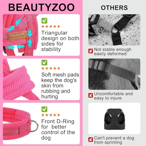Dog Harness Medium Sized and Leash Set (Dark pink / M: Chest 21"-26.7")