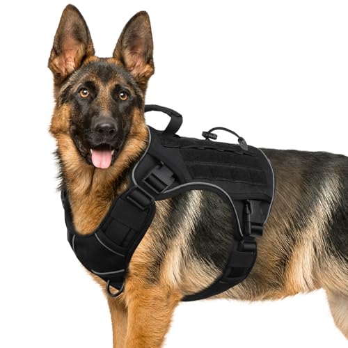 Black Tactical Dog Harness for Large Dogs (Black / X-Large: 70-120 lbs (Chest:29-39",Neck:21-26"))
